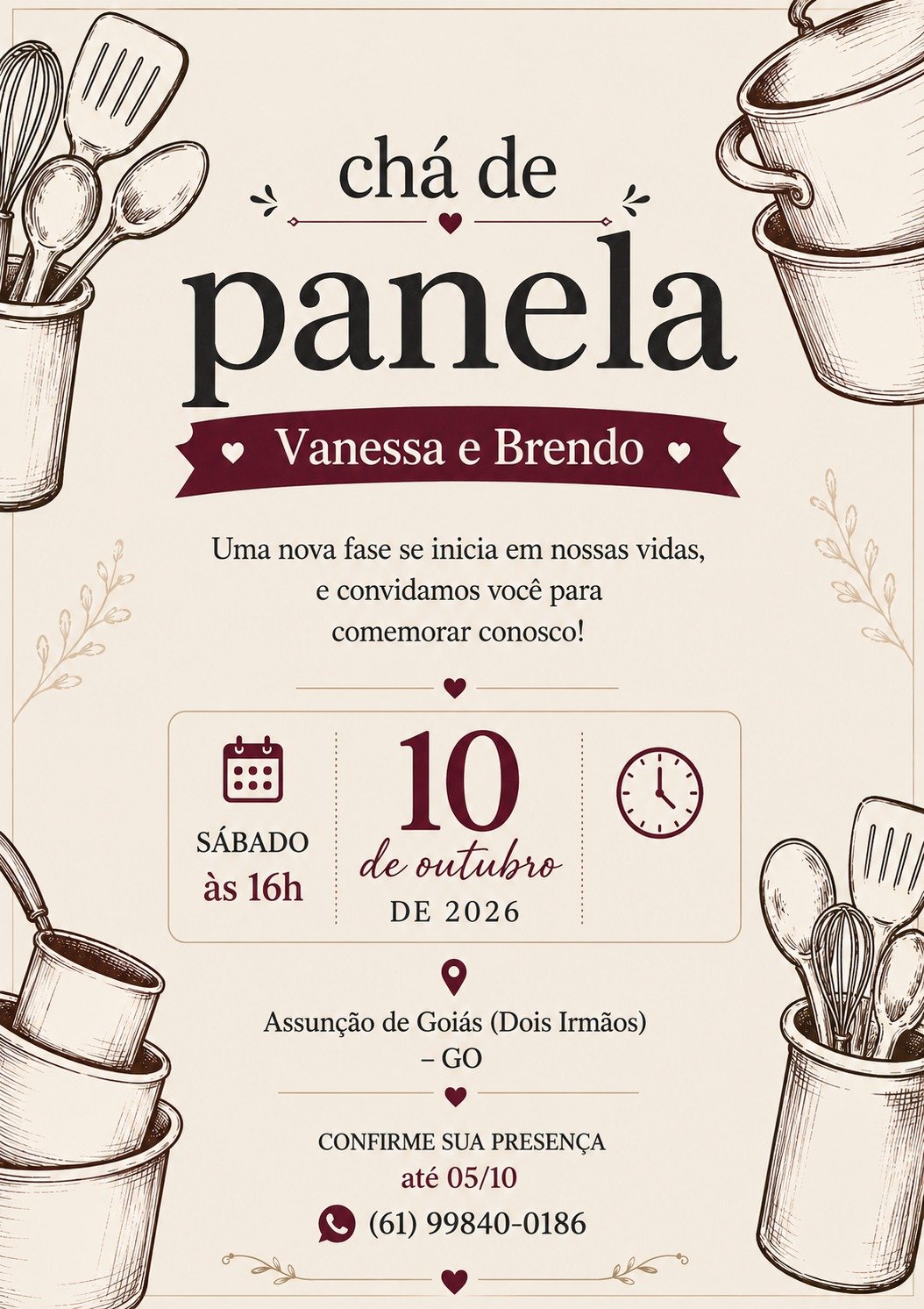 Convite do Chá de Panela de Vanessa e Brendo